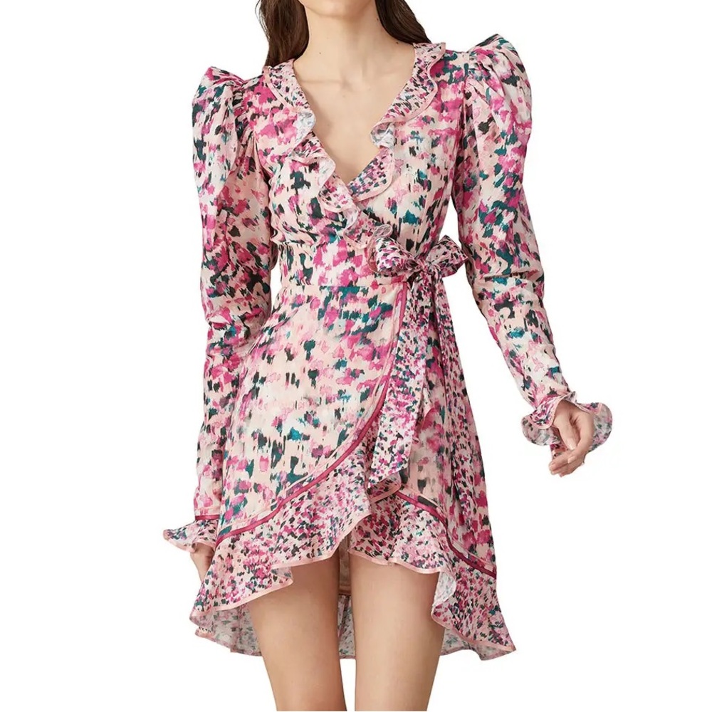 Rococo Sand Pink Long Sleeve Mimi Mini Wrap Dress Sz L